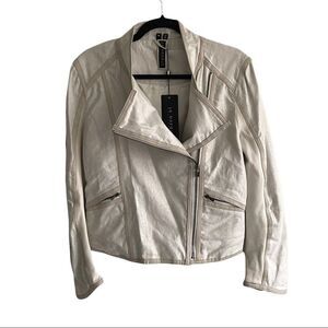 LAMARQUE COLLECTION Alexandra Asymmetrical Leather Linen Moto Biker Jacket M